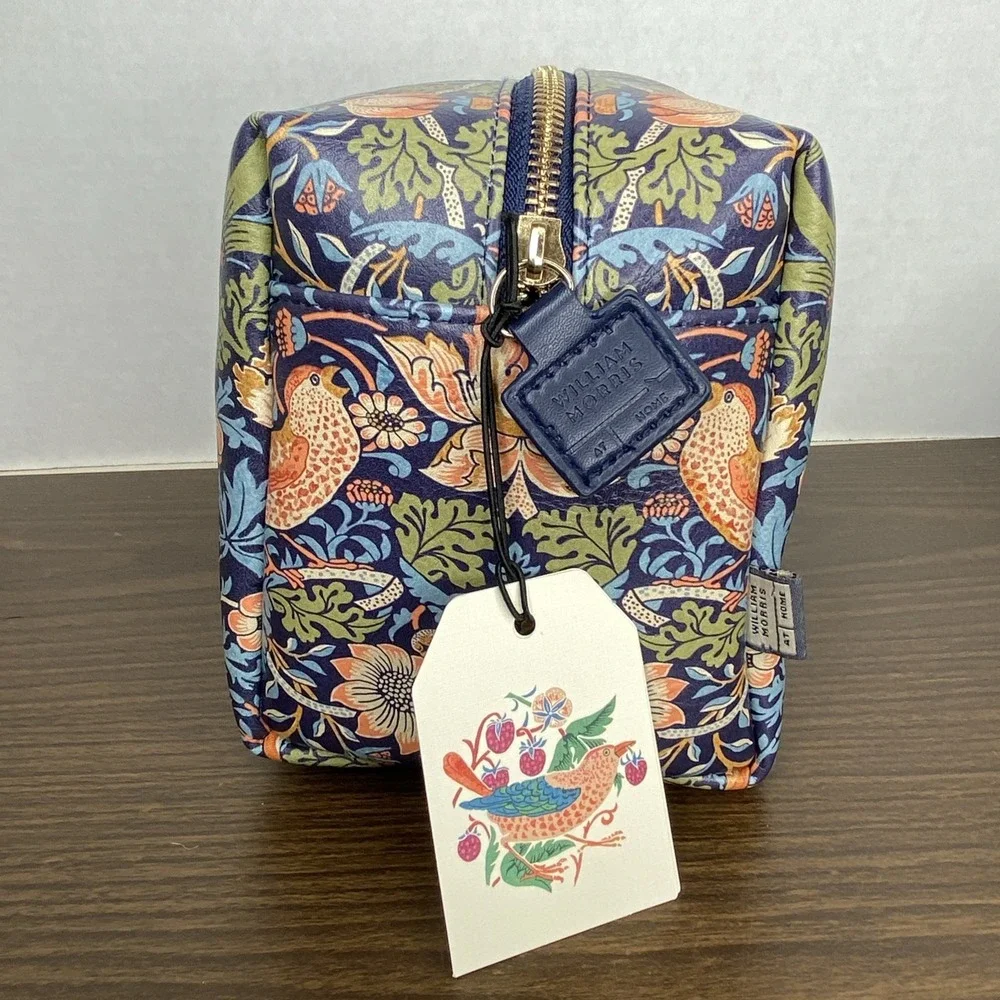 William Morris At Home Blue Strawberry Thief Toiletry Large Wash Bag 6x9